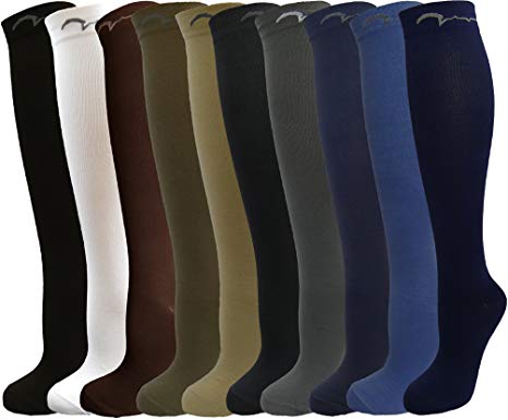 10 Pair M/L Assorted Colors Womens and Mens Compression Socks for Running, Travel, Flight, Pregnancy, Edema, Nursing, Recovery Post Surgery, Varicose Veins, Diabetic, Athletics, Fasciitis, Increased Blood Circulation, Relieve Arch Pain-M/L (CA)