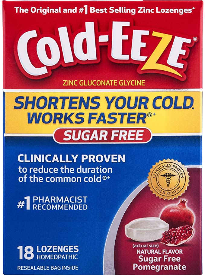 Cold-EEZE Cold Remedy Lozenges Pomegranate, 18 Count, Cold Remedy Sugar Free Lozenges, #1 Pharmacist Recommended Zinc Lozenge, Shortens Colds