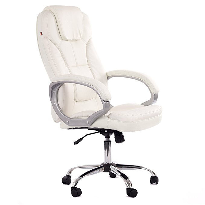 MY SIT Office Desk Chair Executive Swivel Adjustable White Milano Deluxe with Armrests