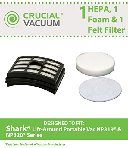 Crucial Vacuum HEPA, Foam and Felt Filter Kit Fits Shark Lift-Around Portable NP318, NP319 and NP320