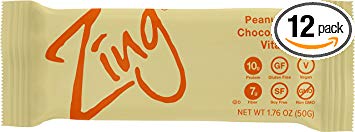 Zing Vital Energy Nutrition Bar, Peanut Butter Chocolate Chip, (12 Bars), High Protein, High Fiber, Low Sugar, Chunky Peanut Butter, Real Dark Chocolate Chips, Soft Cookie Dough