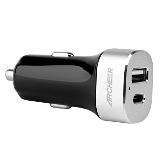 USB C Car Charger, Archeer 5.4A Dual USB Car Charger, Portable Travel Charger with USB Type-C and Standard USB A Outputs for Galaxy Note 7, LG G5, Nexus 5X, Nexus 6P, Lumia 950XL