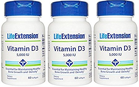 Life Extension Vitamin D3 5000 IU 60 softgels 3pack