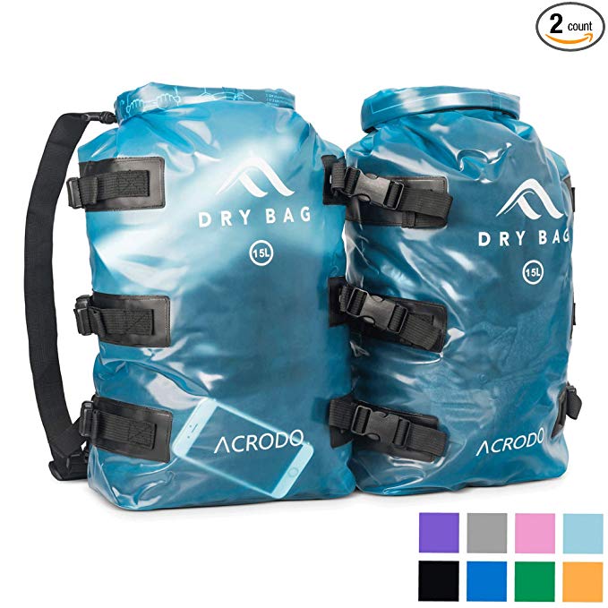 Acrodo Dry Bag Patented Waterproof Backpack - 15 Liter Floating Sack for Beach, Kayaking, Swimming, Boating, Camping, Travel & Gifts