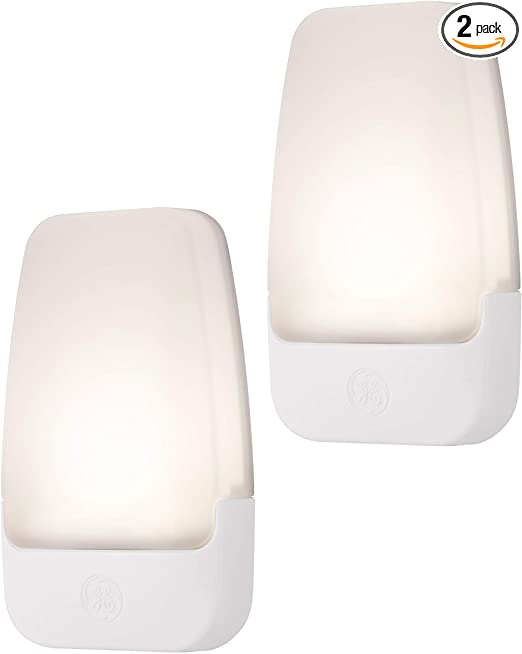 GE LED Night Light, 2 Pack, Plug-In, Dusk-to-Dawn Sensor, Home Décor, Ideal for Bedroom, Nursery, Bathroom, Hallway, Soft, 30966, White | Automatic, 2