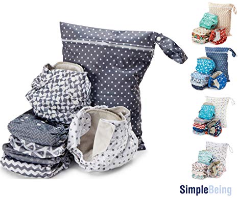 Simple Being Unisex Reusable Baby Cloth Diapers, Washable Adjustable Eco-Friendly, Soft Super Absorbent Fabric with Waterproof Cover (Geometrics), Shower Gift Registry