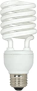 Satco S6274 23-Watt Medium Base T2 Mini Spiral, 2700K, 120V, Equivalent to 100-Watt Incandescent Lamp for Enclosed Fixtures, White, 3-Pack