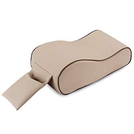 Car Center Console Comfort Support Armrest Cushion PU Leather & Memory Foam Pad (BEIGE)