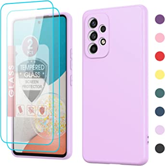 A53 5G Case, Galaxy A53 5G Case with [2 Pack] Tempered Glass Screen Protector, LeYi Liquid Silicone Soft Microfiber Liner Cover Case for Samsung A53, Purple