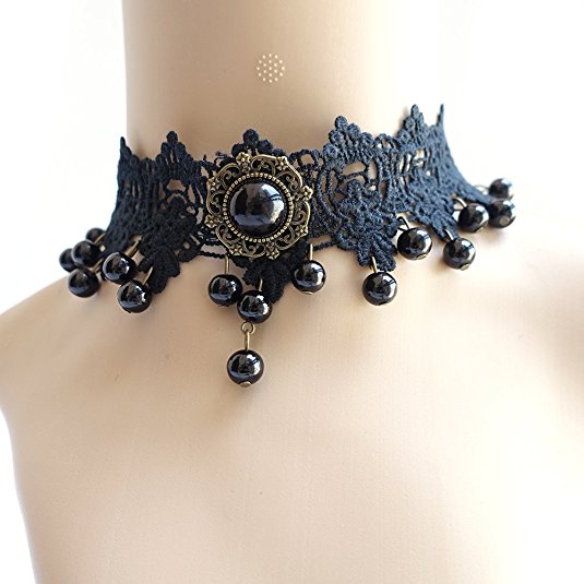 Eternity J. Vintage Lace Gothic Necklace Tassel Pendant Pearl Victorian Palace Princess Lolita Choker