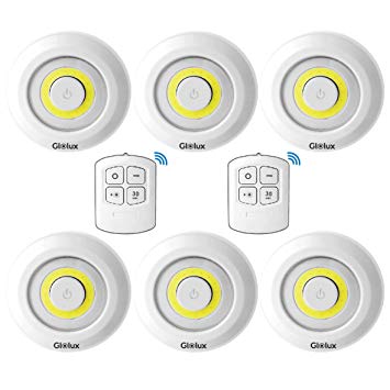 Glolux Ultra Bright 150 Lumen COB LED Puck Lights With Remote Control Under Cabinet Lighting Tap Lights Counter Lights Battery Wireless Operated Under Counter Lighting Cool Light (Pack of 6)