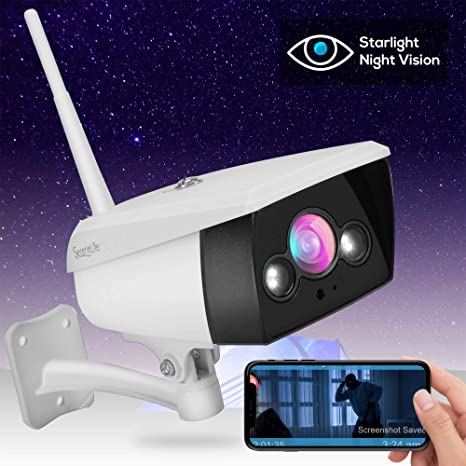 Starlight Night Vision Outdoor Camera - Alexa Compatible 2MP HD 1080p - Built in Speaker and Mic - Cloud Security Surveillance Camera w/Internal SD Card Slot, IP66 Grade Waterproof Design
