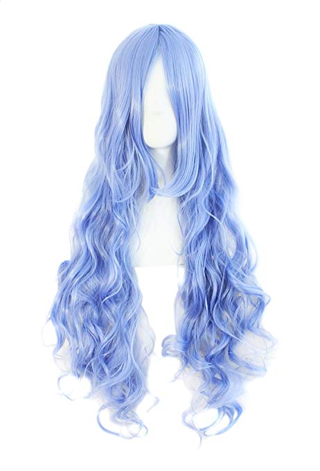 MapofBeauty 32" 80cm Long Hair Spiral Curly Cosplay Costume Wig (Light Blue Purple)