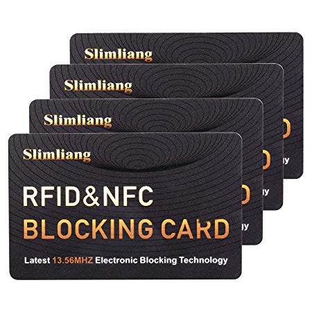 RFID Blocking Card, Fuss-Free Protection Entire Wallet & Purse Shield, Contactless NFC Bank Debit Credit Card Protector Blocker (Gold/4 Cards)