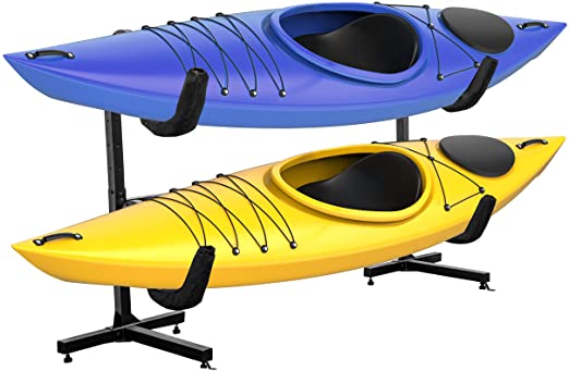 RaxGo Freestanding Kayak Storage Rack, Heavy Duty Storage for Two-Kayak, SUP, Canoe & Paddleboard for Indoor, Outdoor, Garage, Shed, or Dock, Adjustable Height