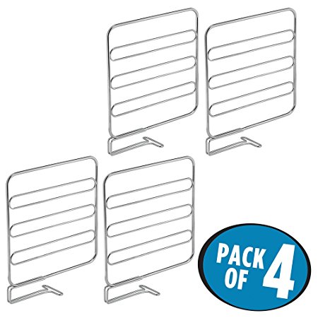 mDesign Wire Shelf Divider, Closet Organizer for Clothing Storage - Pack of 4, Chrome