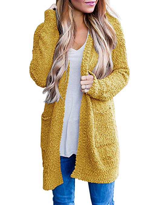 MEROKEETY Women's Long Sleeve Soft Chunky Knit Sweater Open Front Cardigan Outwear with Pockets