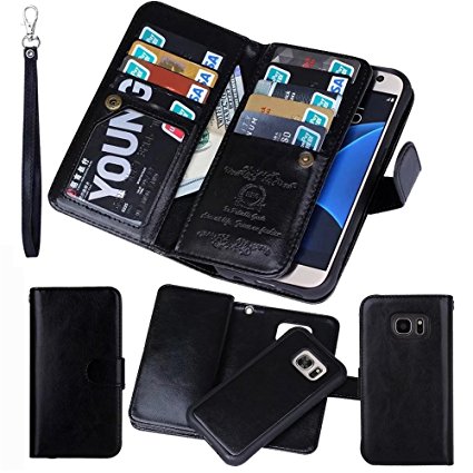 Samsung Galaxy S7 Edge Separable Wallet Case, Soundmae Multi-function 2-in-1 Magnetic Adsorbent Detachable Removable PU Leather 9 Card Slots Wallet Flip Case Cover For Galaxy S7 Edge G935 [Black]