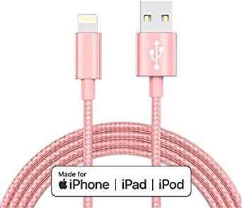 MFi-Certified Lightning Cable iPhone Charger - Compatible with iPhone Xs MAX XR X 8 8 Plus 7 7 Plus 6s 6s Plus 6 6 Plus and More (6FT Rose)