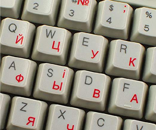 Qwerty Keys Ukrainian Russian Transparent Keyboard Stickers With RED Letters - Suitable for ANY Keyboard
