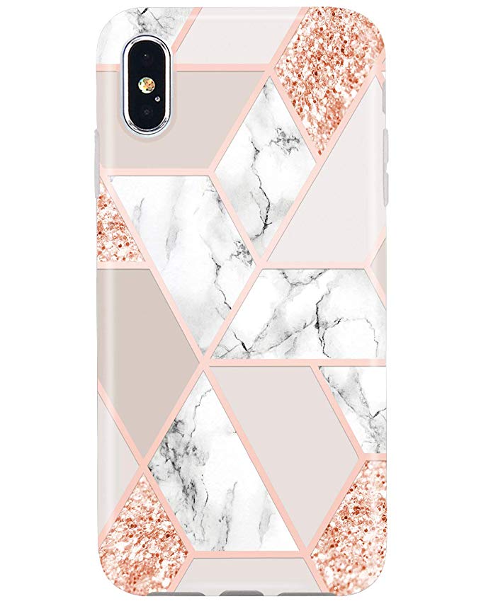JIAXIUFEN Compatible with iPhone Xs Max Case Sparkle Glitter Shiny Rose Gold Metallic Marble Slim Shockproof Flexible Bumper TPU Soft Case Rubber Silicone Cover Phone Case