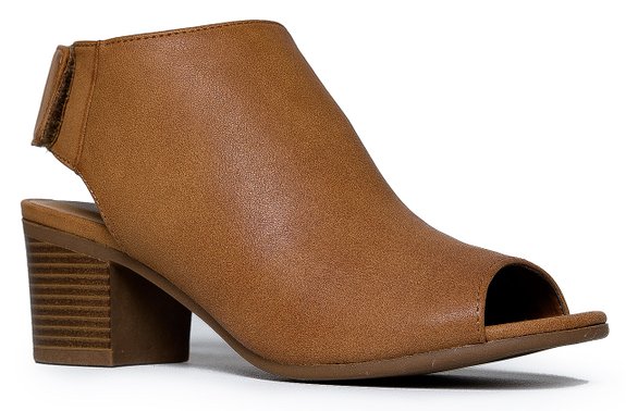 Peep Toe Bootie - Low Stacked Heel - Open Toe Ankle Boot Cutout Velcro Enclosure