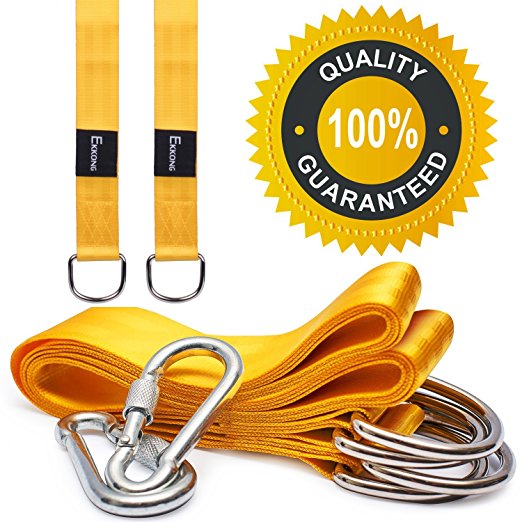 Tree Swing Hanging Kit Holds 1200lbs, Easy & Fast Swing Hanger Installation to Tree, 2 Tree Straps(5 FT )and 2 Safety Lock Carabiner Hooks, Perfect For Swings and Hammocks - 100% Waterproof(Yellow)