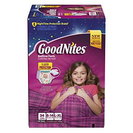 GoodNites Bedtime Pants for Girls, Size Large/Extra Large, 34 Count