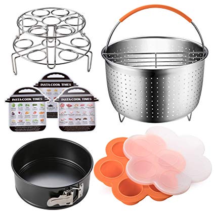 Accessories Set Compatible with Instant Pot 6,8 QT, Steamer Basket with Divider, Springform Pan, Egg Bites Mold, Stackable Steamer Racks, Magnetic Cheat Sheet by SiCheer