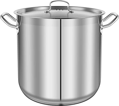 Stainless Steel Cookware Stockpot, 40 Quart Heavy Duty Induction Soup Pot With Stainless Steel Lid And Strong Riveted Handles, Even Heat Distribution, Compatible With Most Cooktops