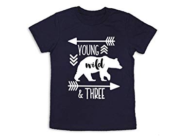 Oliver and Olivia Apparel Young Wild and Three Shirt 3rd Birthday Shirt Three Years Old