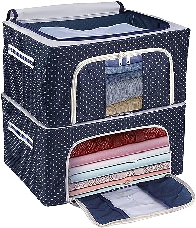 Sorbus Clothes Storage Box Foldable Steel Frame Clothes Organizer Storage Box for Wardrobe, Saree, Shirts, and Blankets (Oxford Fabric) (Blue 44 LTR - 4)