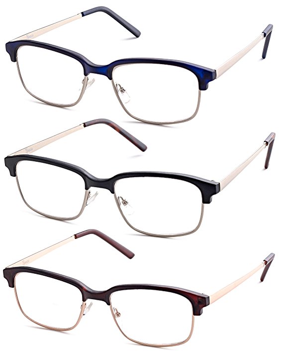 Specs Mens Rectangular Clubmaster Reading Glasses, Value Pack, All Magnification Strengths