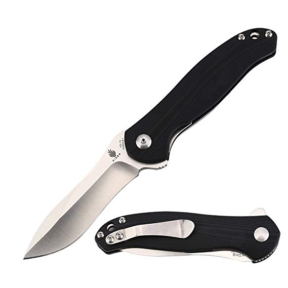 KIZER Knives Pocket Knife with Clip Black G10 Handles Material Flipper Knife EDC Folding Knife, Matt Cucchiara Bad Dog V3463A1