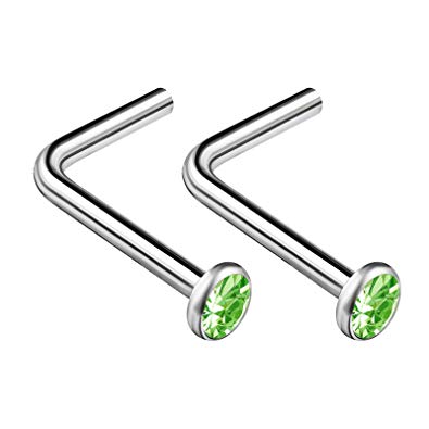 BanaVega 2PCS Surgical Steel L Shaped Nose Ring 18g 1mm 7mm Flesh Nostril Screw Crystal Stud Piercing Jewelry - See More Colors