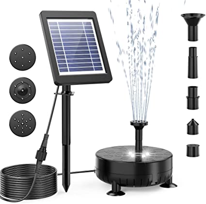 Fontana Solare Pompa ad Acqua Solare da 3.5W Fontana da Giardino con Batteria, con 7 Ugelli, LED e Piastra Galleggiante Circolare per Bagno per Uccelli,Acquario,Stagno o Decorazione del Giardino