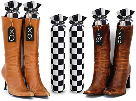 My Boot Trees, Boot Shaper Stands for Closet Organization. Many Patterns to Choose from. 1 Pair. (Black and White Checkers)