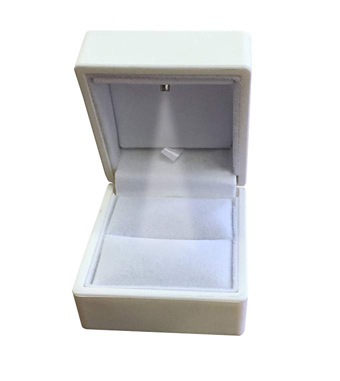 Noble White Light LED Single Ring Jewelry Box Deluxe For Engagement, Proposal or Special Occasions