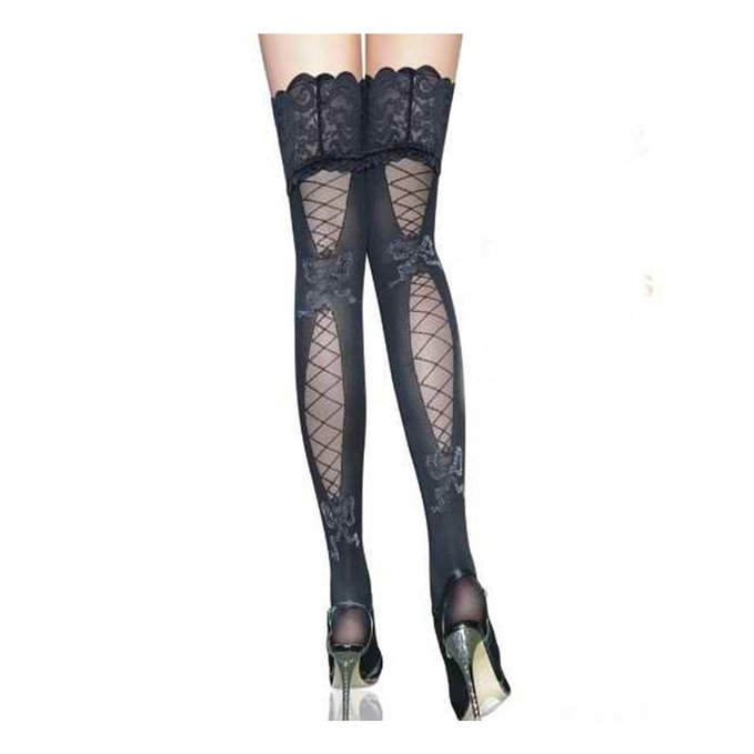 Tirain Sexy Womens Lace Top Silk Mesh Stockings Bow Fishnet Style Thigh High