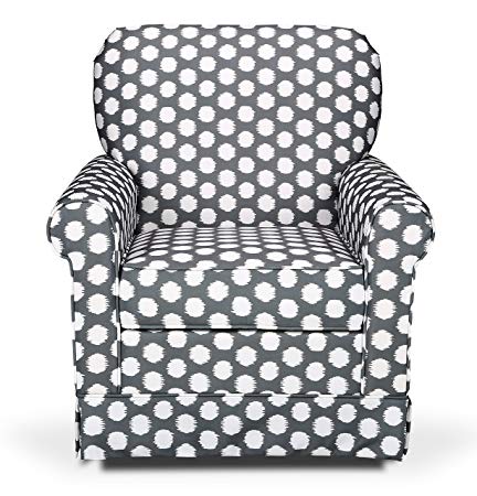 Storkcraft Polka Dot Upholstered Swivel Glider, Gray/White, Cleanable Upholstered Comfort Rocking Nursery Swivel Chair