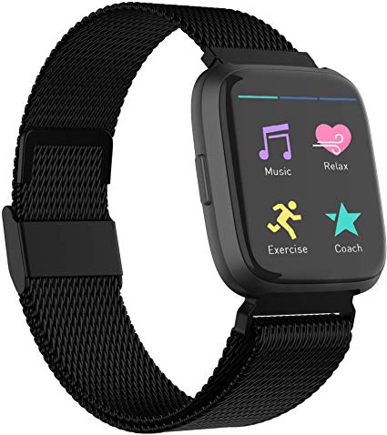 POY Compatible for Fitbit Versa Bands, Replacement for Stainless Steel Mesh Fitbit Versa Lite Bands Metal Strap with Strong Magnet Lock Wristbands for Women Men