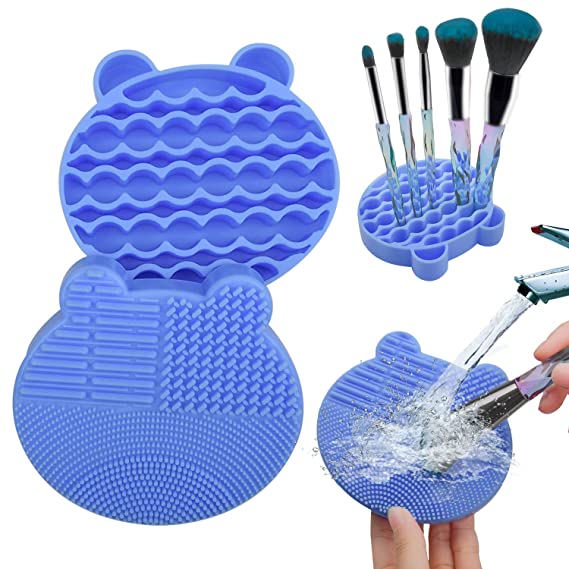 Tenmon Makeup Brush Cleaning Mat, 2 in 1 Silicone Brush, Cleaner Dryer Tray Brush Portable Travel Makeup Brush Scrubber Pad Cleaning Tool (Blue)