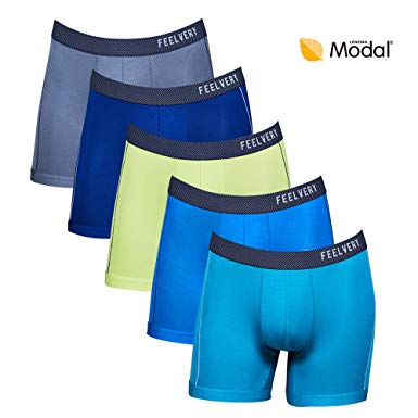 Feelvery Men's Ultra-Soft Comfortable Flex-Fit Stretch Modal Boxer Brief Underwear (5-Pack)
