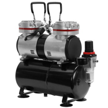 PointZero Pro Airbrush Air Compressor Twin Piston w/ Tank 1/3 HP