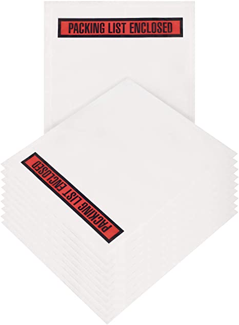 ABC Pack of 100 Red Panel Packing List Enclosed Envelope 4.5 x 5.5 Self-Adhesive Top Loading Shipping Label Envelope 4 1/2 x 5 1/2 Label Envelope Pouch, Top Print Envelope Bags for Invoice, Documents