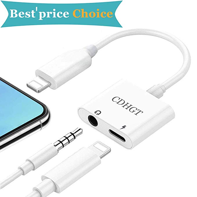 Headphone Adaptor for iPhone Adapter 3.5mm Jack Dongle Earphone Connector Convertor 2 in 1 Accessories Cables Charge & Audio Splitter Compatible for iPhone X 8/8Plus 7/7 Plus Support iOS 11 or Later