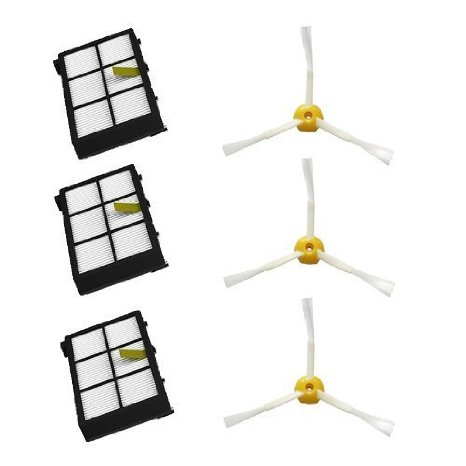 1 X Shoppingzone 3 pack HEPA Filter and 3 armed side brush For iRobot Roomba 800 series 870 880