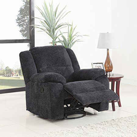 Brush Microfiber Rocker and Swivel Recliner Living Room Chair (Dark Grey)