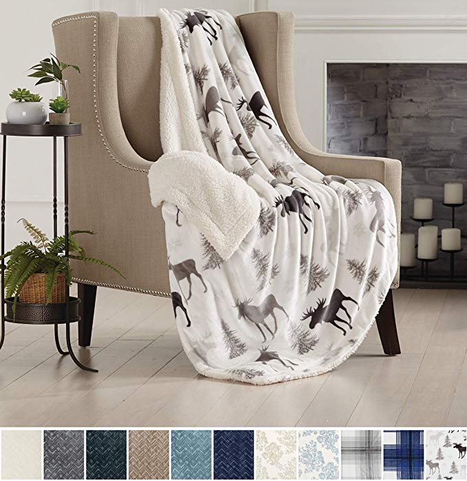 Home Fashion Designs Premium Reversible Two-in-One Sherpa and Sculpted Velvet Plush Luxury Blanket. Fuzzy, Cozy, All-Season Berber Fleece Throw Blanket Brand. (Moose)