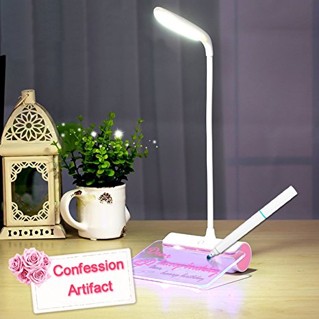 Led Desk Lamp, Sunglo Rechargeable Light Eye-Care lamp with Message Board &USB Charger Port Reading Lamp Touch Sensor(pink)